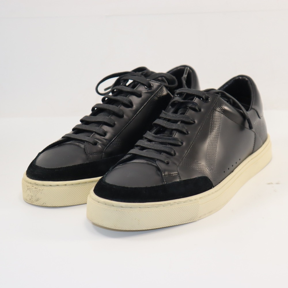 Burberry‎ Low Top Sneakers Mens 43 Black Leather Suede Trim 8011811 Luxury Shoes